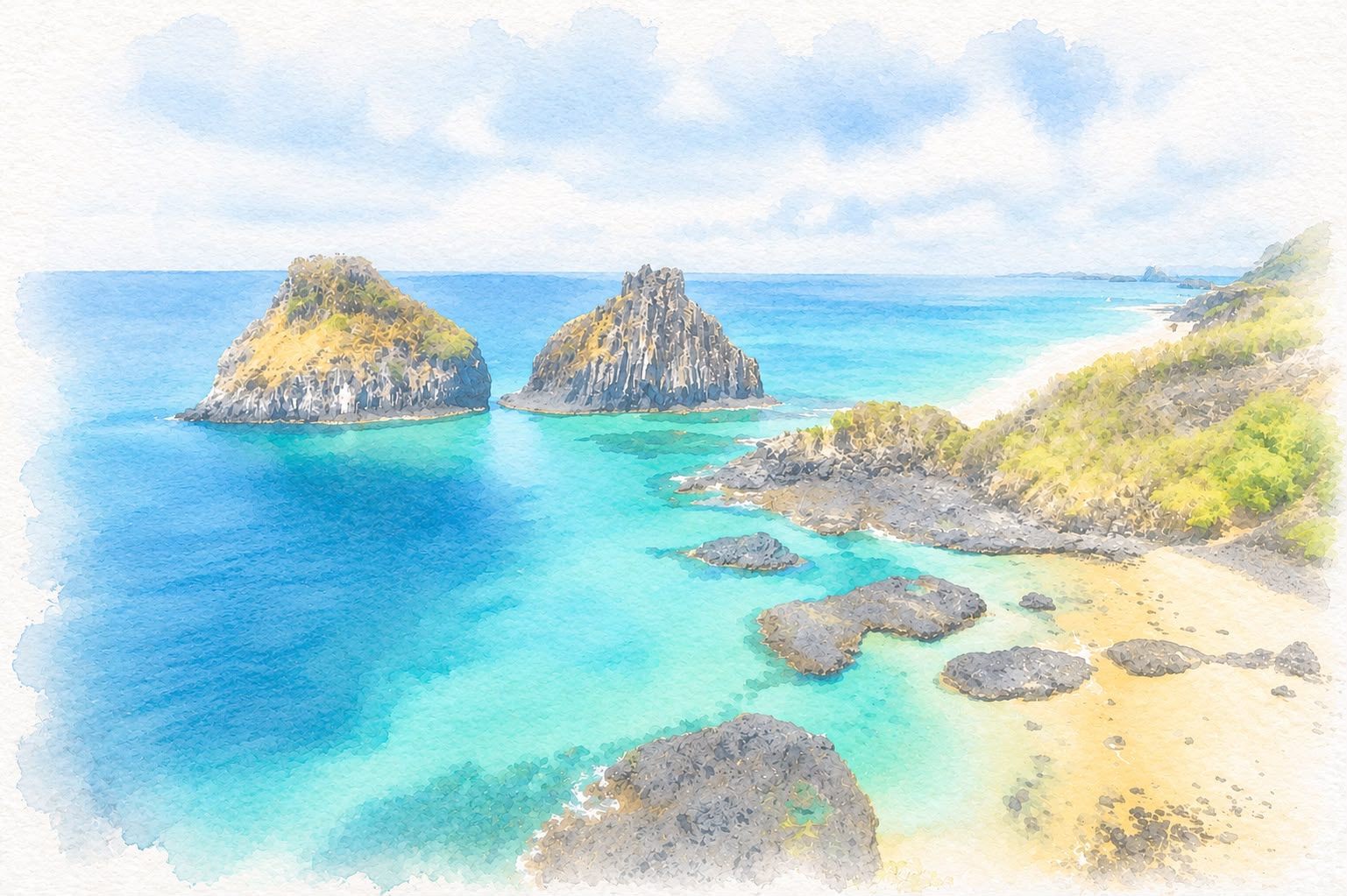 Fernando de Noronha em aquarela